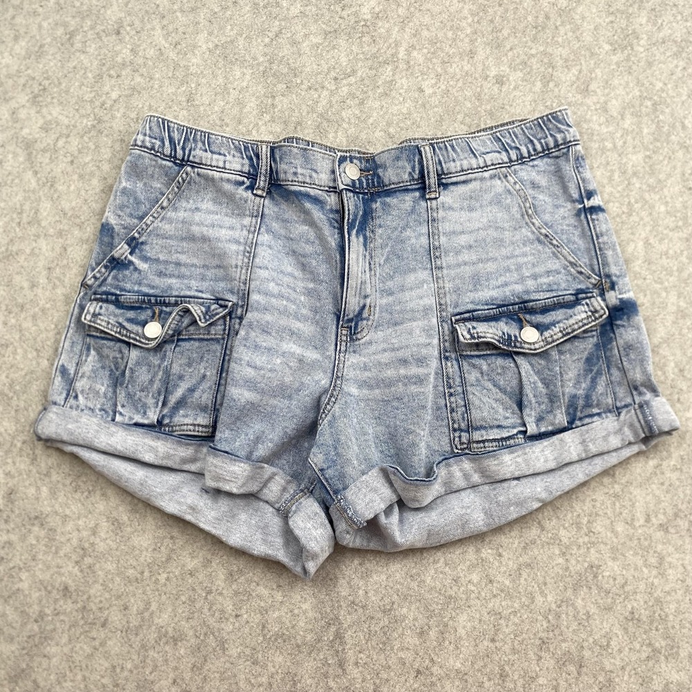 Time And Tru Cargo Shorts Womens 16 (35x3) Blue Denim Cuffed Pockets Casual